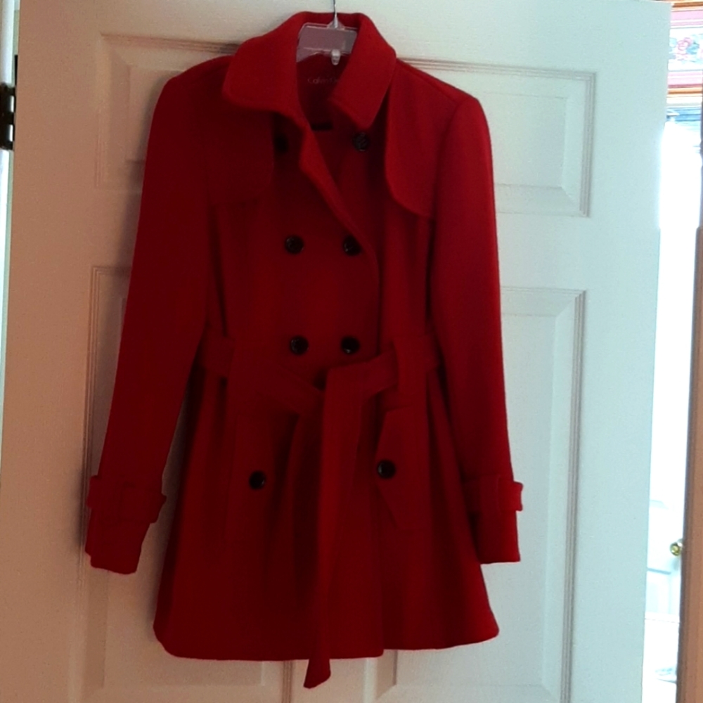 Calvin Klein red wool coat